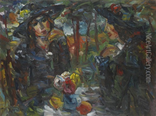 Zwei Frauen Am Tisch Oil Painting - Ludvig Peter Karsten
