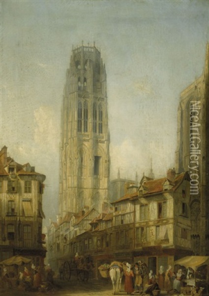 Tour De Beurre, Rouen Cathedral (from The Place De La Calendre) Oil Painting - Henry C. Gritten