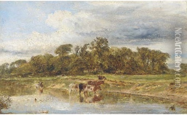 Cattle Watering Oil Painting - William Joseph J. C. Bond