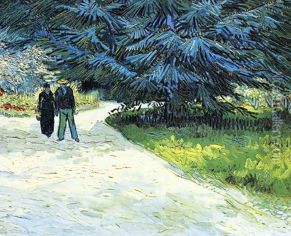 Public Garden With Couple And Blue Fir Tree: The Poets Garden III Oil Painting - Vincent Van Gogh