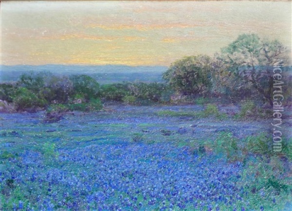 A Bluebonnet Field, North West Of San Antonio, Texas Oil Painting - Julian Onderdonk