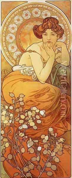 Topaz. From The Precious Stones Series, 1900 Oil Painting - Alphonse Maria Mucha
