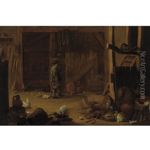 Barn Interior Oil Painting - Egbert Lievensz van der Poel