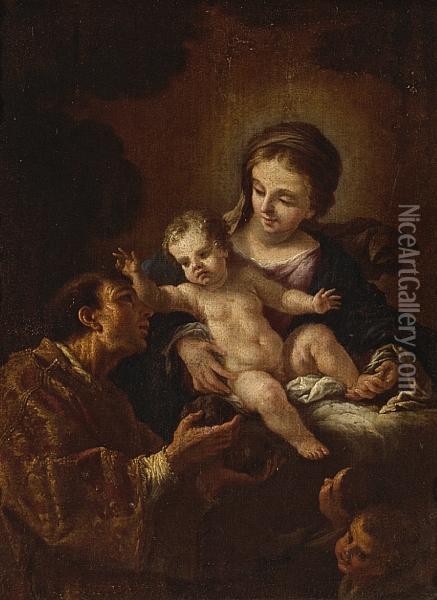 The Madonna And Child With Attendantfigure Oil Painting - Francesco de Mura
