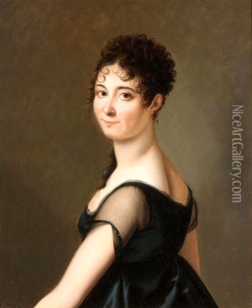 Portrait Of A Lady, Half Length, Wearing A Black Silk Dress Oil Painting - Jeanne-Elisabeth Chaudet