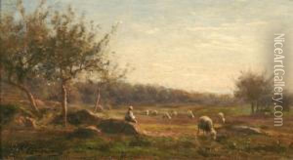  Bergere Et Ses Moutons Plaine Del'angelus  Oil Painting - Jean-Ferdinand Chaigneau