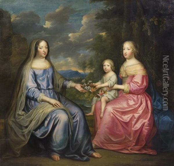 Group Portrait Of Anne Of Austria, Widow Of The French King, Maria Theresa Of Spain, The Queen Of France, And The Grand Dauphin Oil Painting - Charles Beaubrun