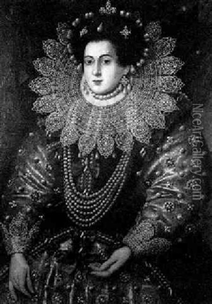 Portrait Of A Woman In Ornate Elizabethan Dress Oil Painting - Frans Pourbus the Elder