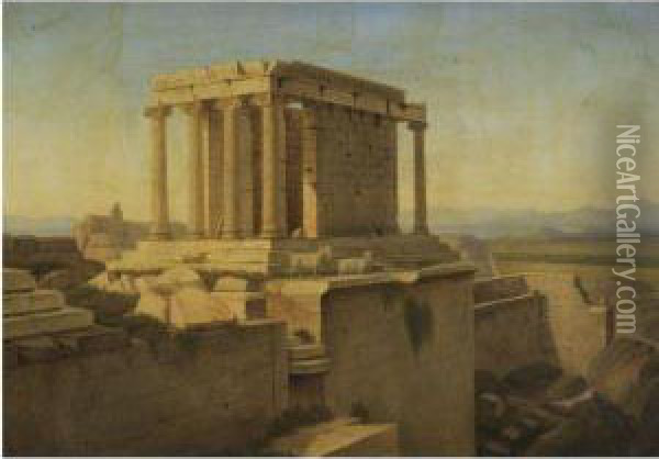 Temple Ruins On The Acropolis; The Erechthion Of The Acropolis, Athens; A Pair Oil Painting - Alexandre Raulin