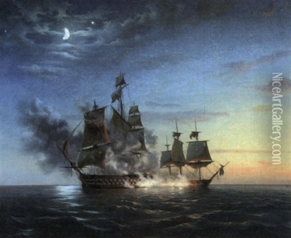 Scene De Combat Naval Oil Painting - Baron Jean Antoine Theodore Gudin