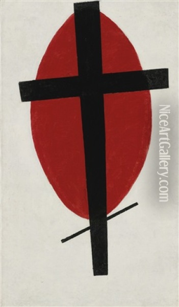 Mystic Suprematism (black Cross On Red Oval) Oil Painting - Kazimir Malevich