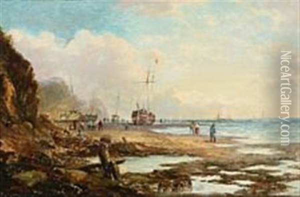 Coastal Scene With Fishermen Oil Painting - John James Wilson