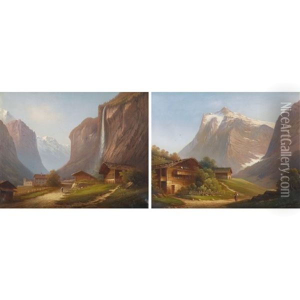 Ansichten Vom Berner Oberland. Gegenstucke Oil Painting - Alfred Duenz