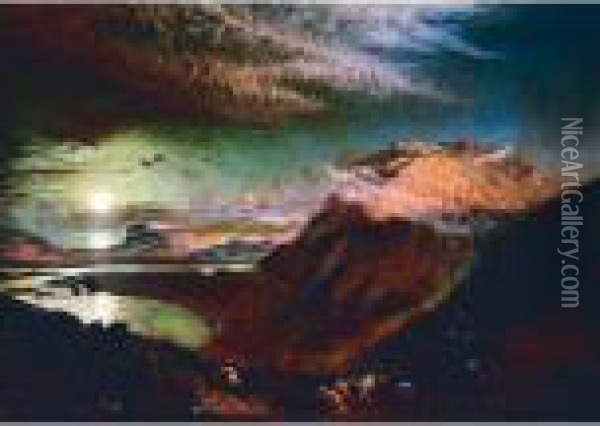 Highland Loch In Moonlight Oil Painting - Sidney Richard Percy