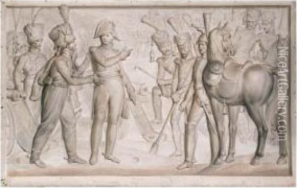 Trompe L'oeil Bas-reliefs: Monks
 Fleeing Before A Marshall; Amarshall Talking With His Men; A Marshall 
Being Cheered By His Men;a Marshall On The Battlefield Oil Painting - Nicolas Louis Gosse