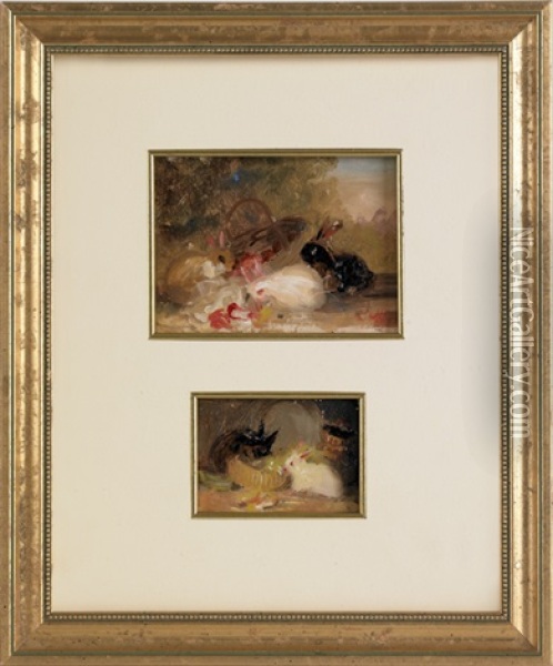 Sketches Of Rabbits (2 Works In 1 Frame) Oil Painting - Mary Russell Smith