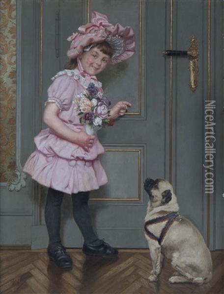 Girl With Dog Oil Painting - Wilhelm Eilers