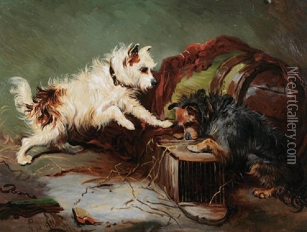 Terriers In A Landscape Oil Painting - George Armfield