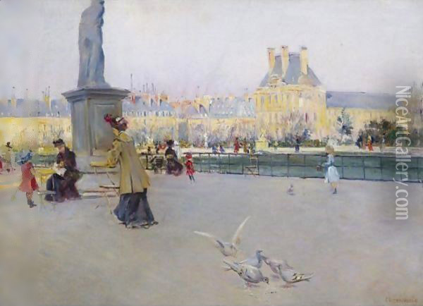 Tuileries Gardens, Paris Oil Painting - Carlo Brancaccio