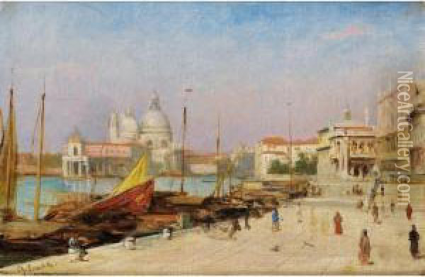 Vue De Venise [ ; View Of Venice ; Oil On Canvas Signed Lower Left Ch Landelle] Oil Painting - Charles Zacharie Landelle