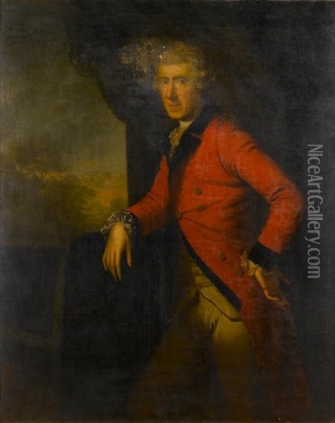 Portrait Of An Officer (lieutenant-colonel Henry Gore, Baron Annaly Of Enelick 1728-1793 ?), Three-quarter-length, In A Red Coat Oil Painting - Hugh Douglas Hamilton