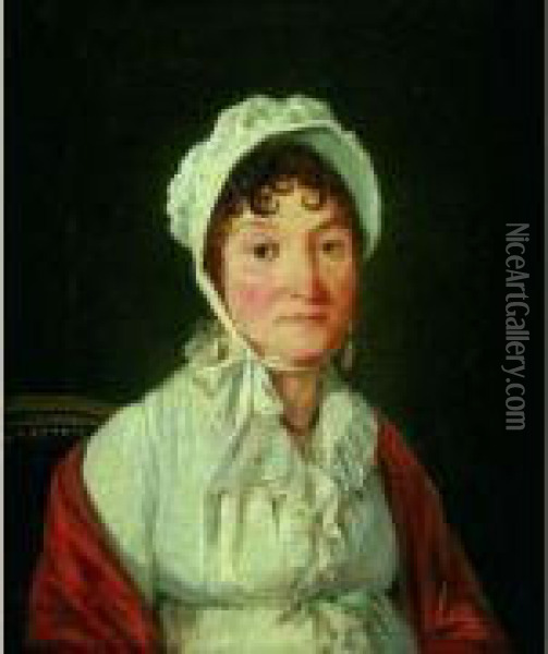 Portrait De Jeune Femme Au Chale Rouge Oil Painting - Francois Sablet