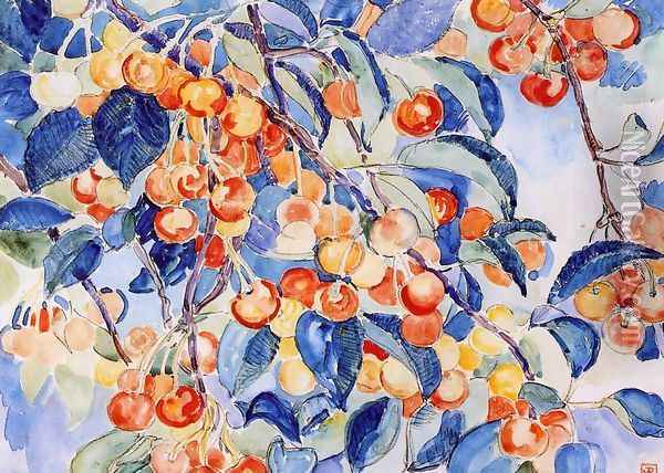 Cherries Oil Painting - Theo van Rysselberghe