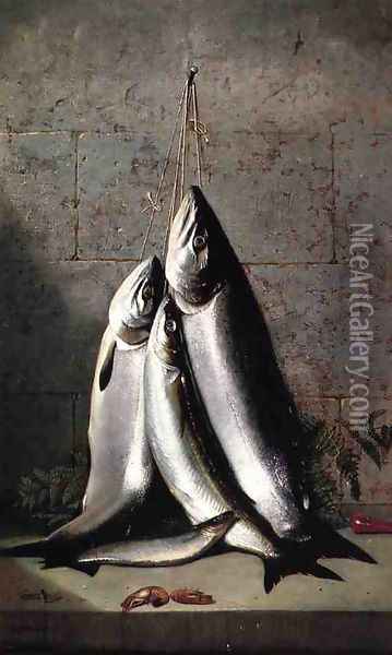 Hanging California Salmon Oil Painting - Samuel Brooks