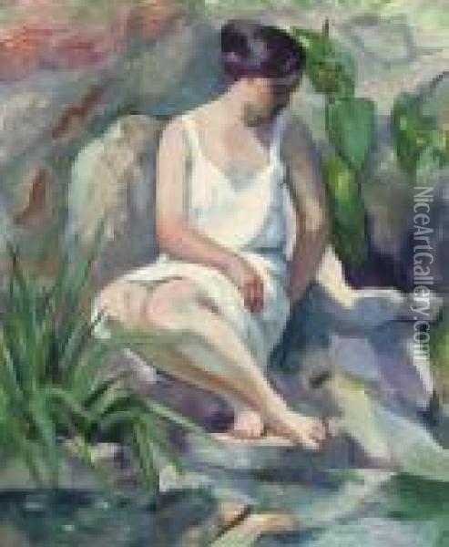 Baigneuse Assise A Cassis (jeanne) Oil Painting - Henri Charles Manguin