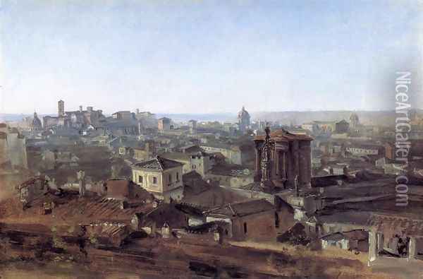 Three Views of Rome from the Villa Malta: View toward the Capitoline Hill Oil Painting - Georg Maximilian Johann Von Dillis