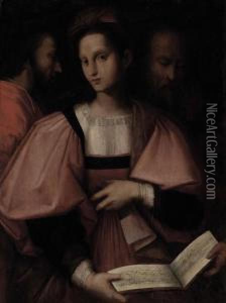 A Woman Reading Petrarch's 'il Canzoniere' Oil Painting - Andrea Piccinelli Il Brescianino