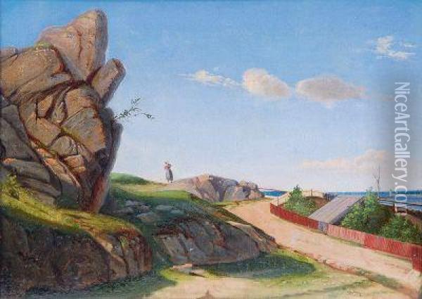 Frau In Felsiger Landschaft Am Meer Oil Painting - Carl Vilhelm Balsgaard