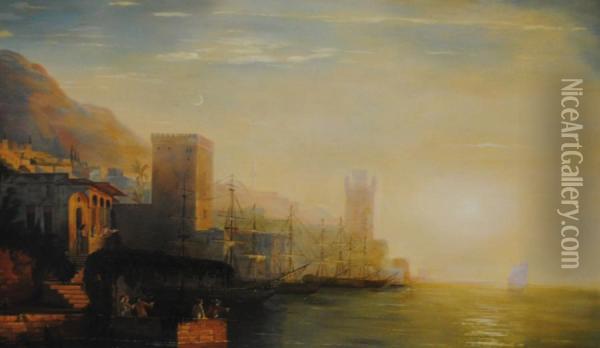 Villes Fortifiees Au Bord De L'eau Oil Painting - Ivan Konstantinovich Aivazovsky