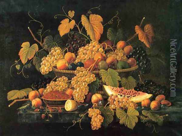 Still Life with Basket of Fruit Oil Painting - Severin Roesen