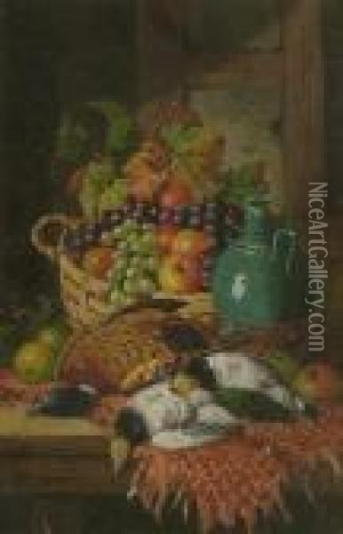 Still Life With Game And A Basket Of Fruit Oil Painting - Charles Thomas Bale