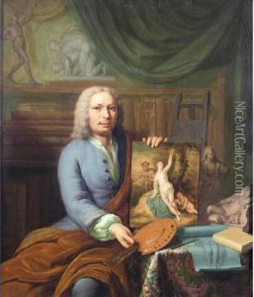 Self-portrait Of The Artist In His Studio Oil Painting - Frans Ii Van Mieris