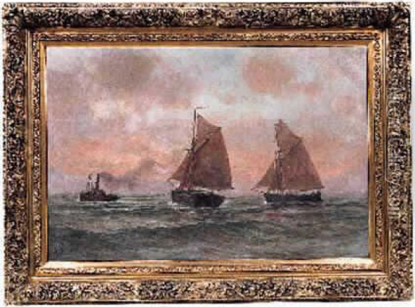 Bateaux De Peche En Mer Oil Painting - Romain Steppe