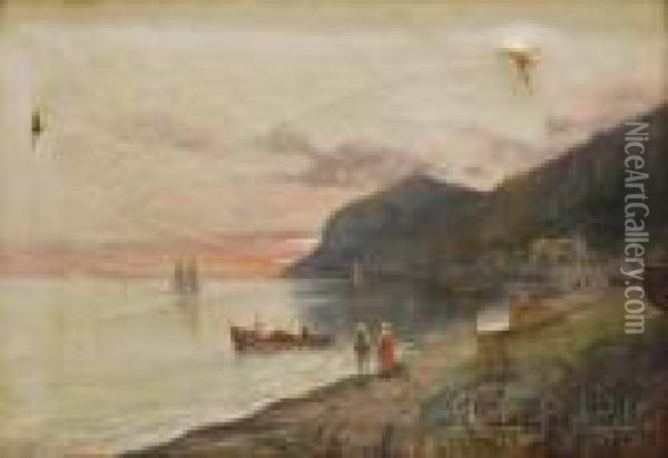 Italian Coastal Scene Oil Painting - Oscar Ricciardi