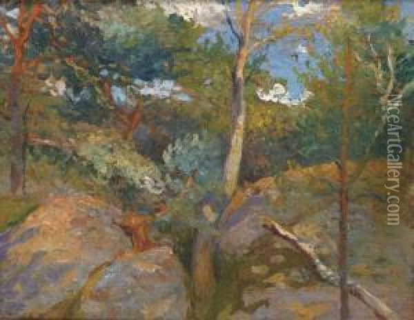 Rochers Et Arbres Dans La Foret De Fontainebleau Oil Painting - Eugene Cadel