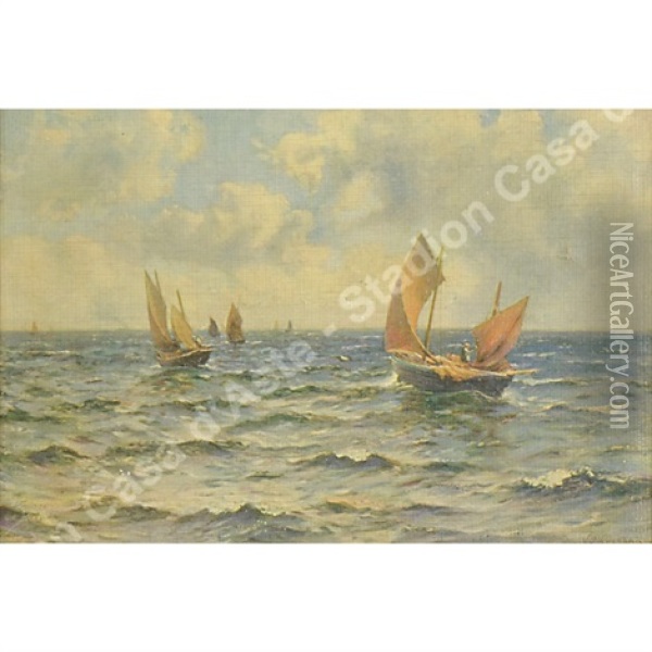 Marine (2 Works) Oil Painting - William Moore