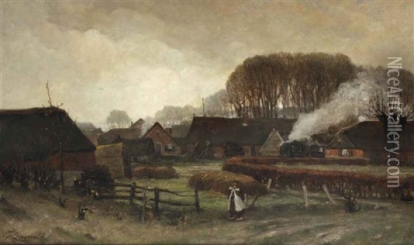 A View On A Rural Hamlet Oil Painting - Frans Langeveld