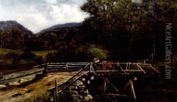 Wooden Bridge In Jackson N.h. And Carter Notch Oil Painting - Frank Henry Shapleigh