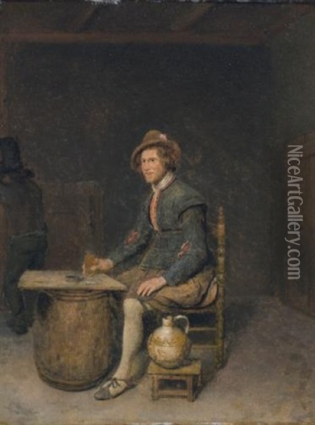A Hunter Seated In A Tavern Interior Oil Painting - Philips Koninck
