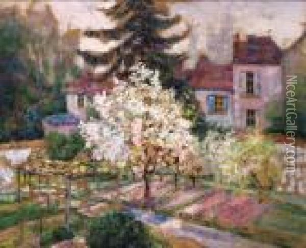 Maison Et Jardin En Fleurs Au Printemps Oil Painting - Victor Charreton