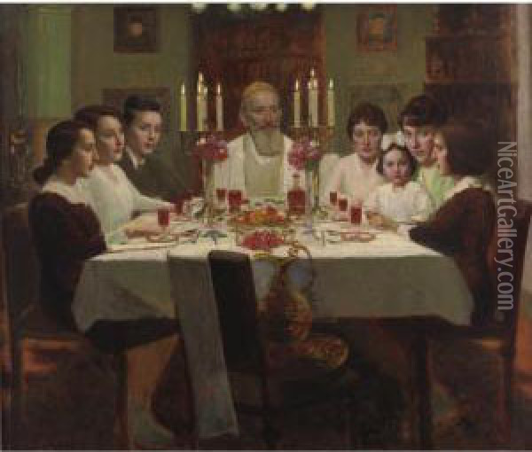 Portrait Of The Brandstatter Family Oil Painting - Lazar' Leibovich Krestin