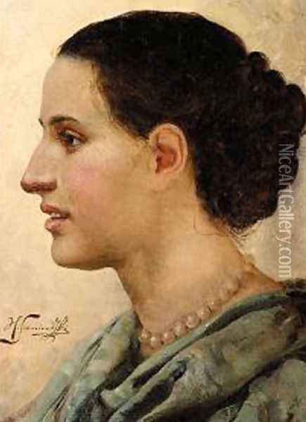 Portrait of a Young Woman Oil Painting - Henryk Hector Siemiradzki