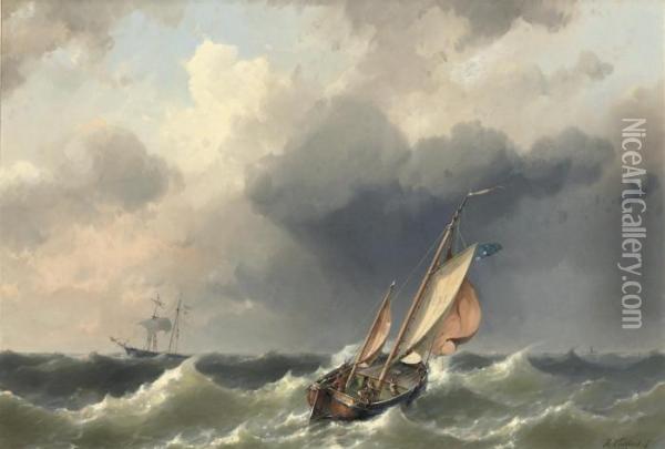 Shipping Of The Coast Of Texel Oil Painting - Hermanus Jr. Koekkoek