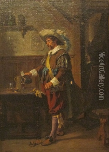 Chevalier Se Desalterant Oil Painting - Emile Robellaz