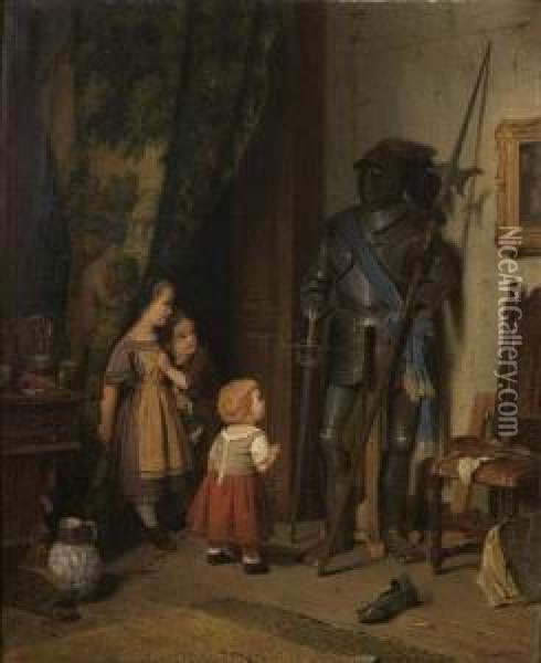 Jeunes Enfants Dans Une Galerie Oil Painting - August Friedrich Siegert