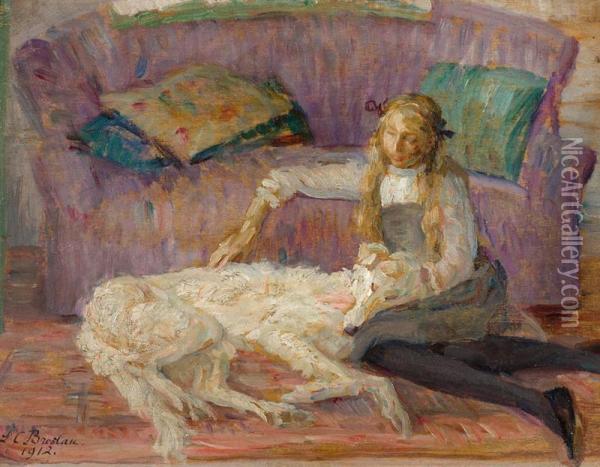 Jeune Fille Avec Un Borzoi Oil Painting - Marie Louise Catherine Breslau